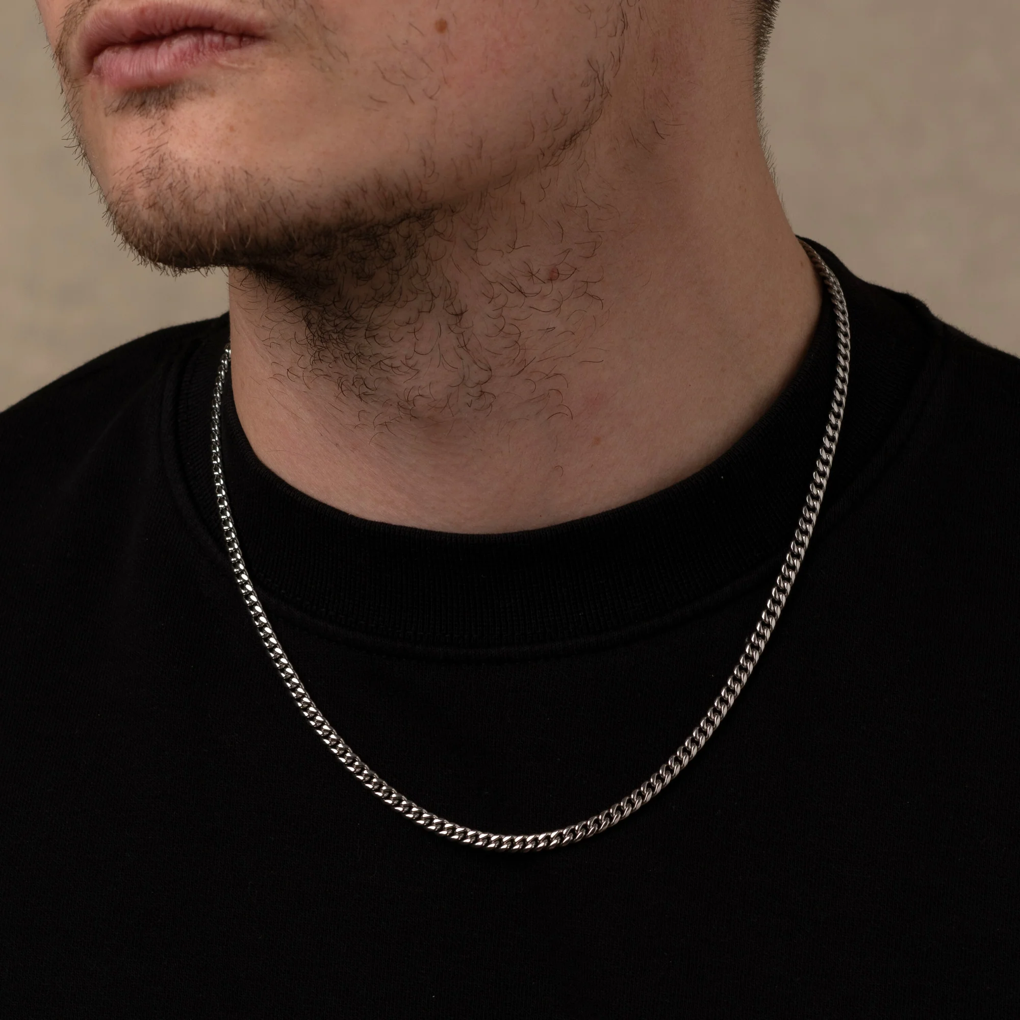 4mm Cuban Chain Necklace Silver - Image 3