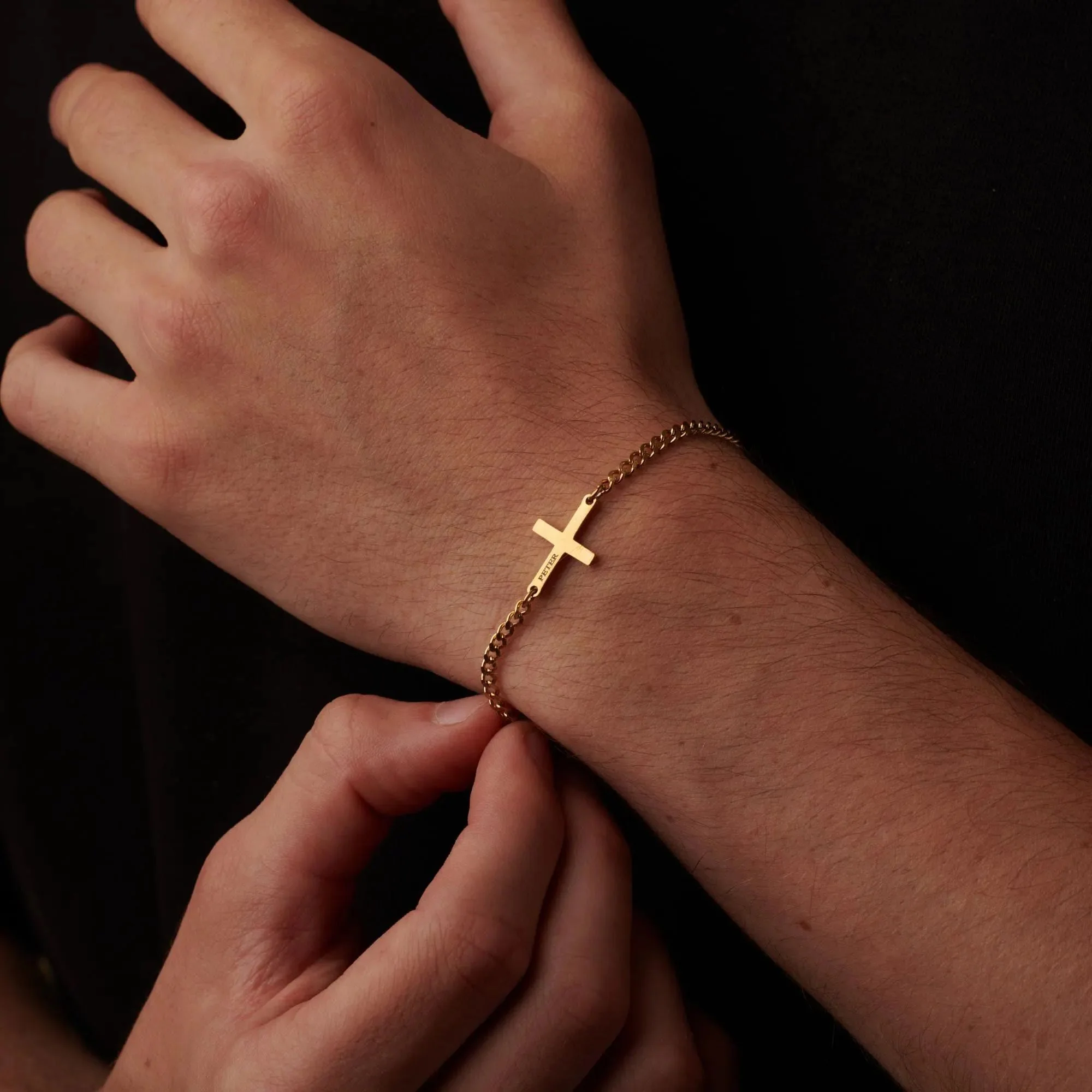 Gold Cross Bracelet Cuban Chain 3MM - Image 6