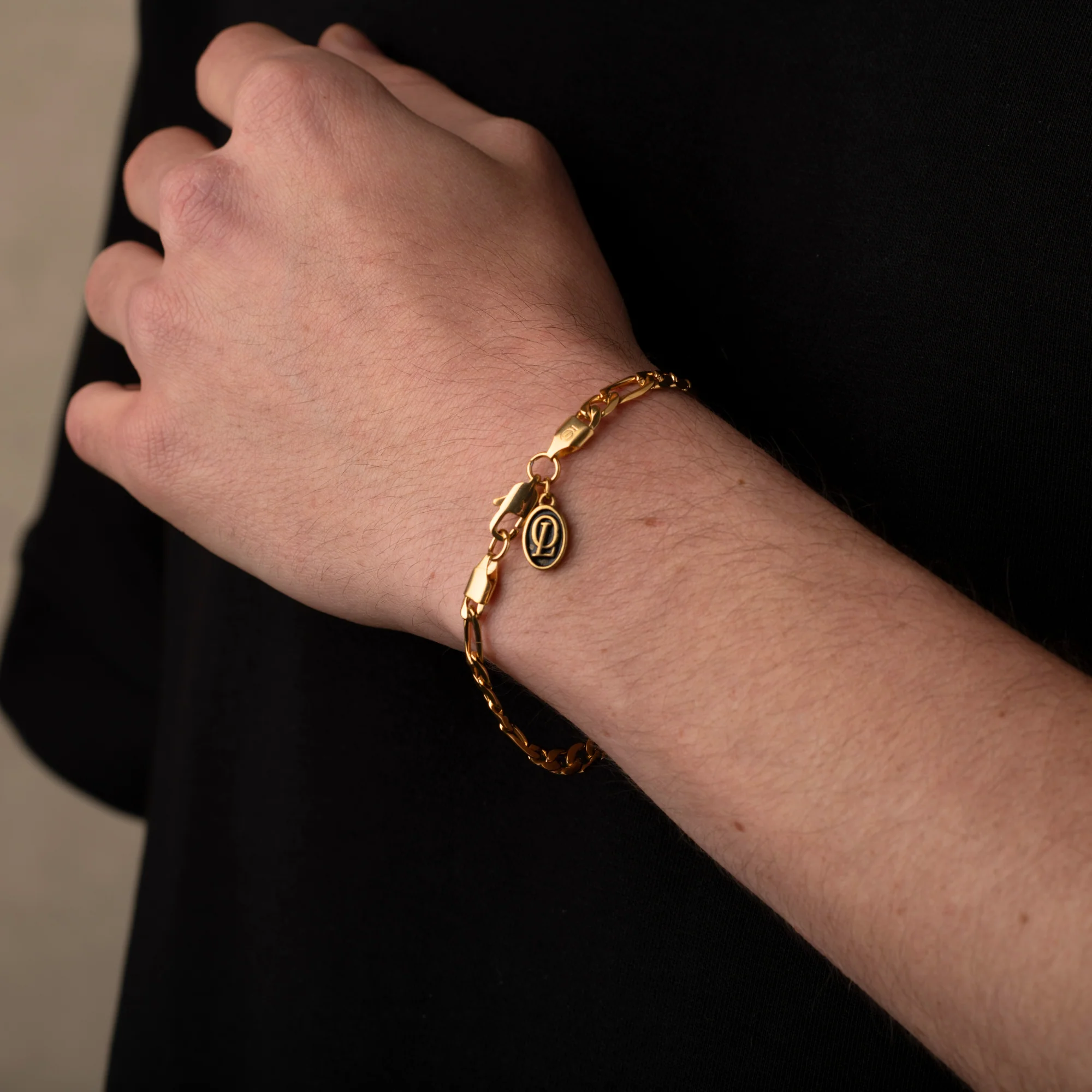 Gold Crucifix Necklace, Onyx Ring and Figaro Bracelet - Image 7