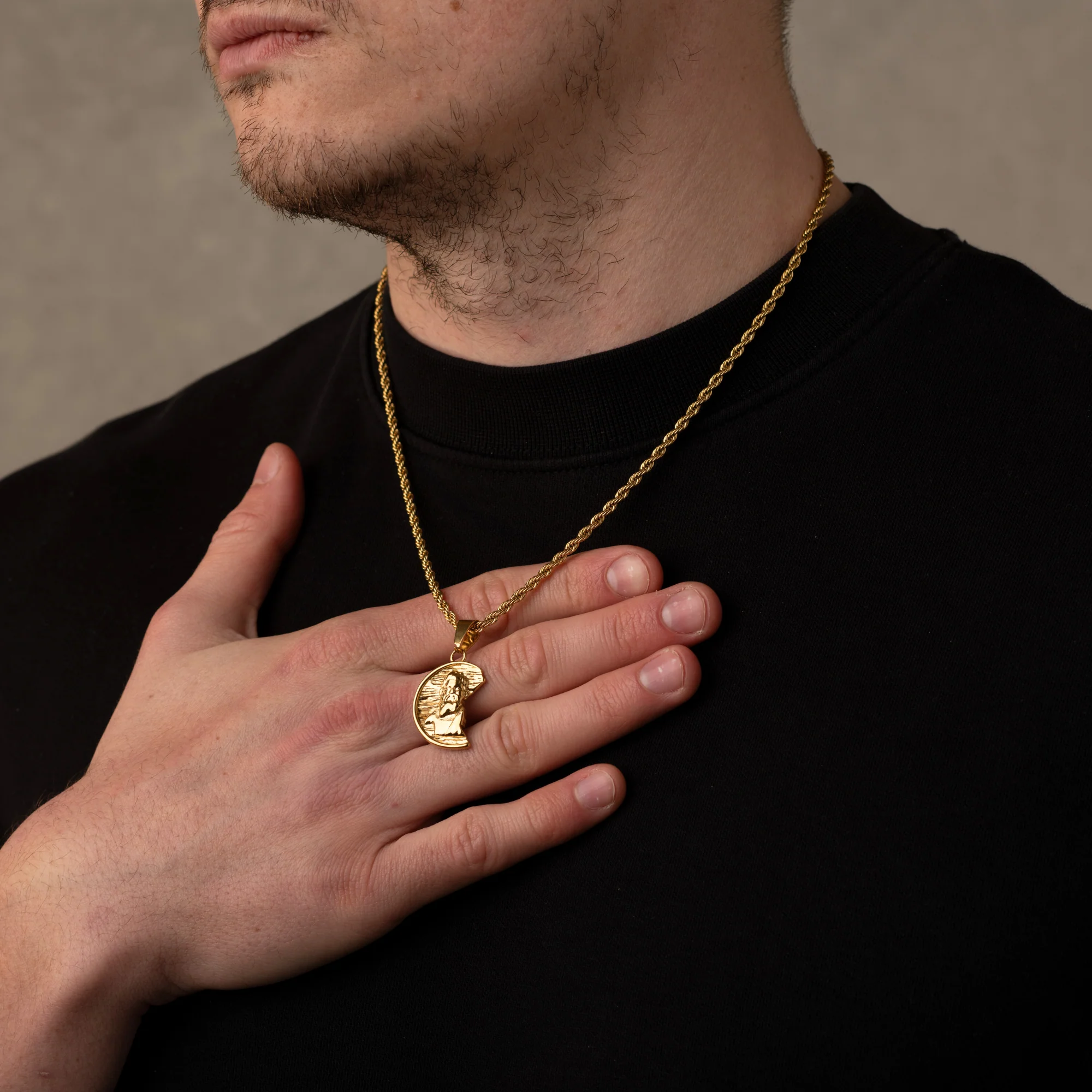 Gold Irregular Zeus God Necklace Pendant - Image 3