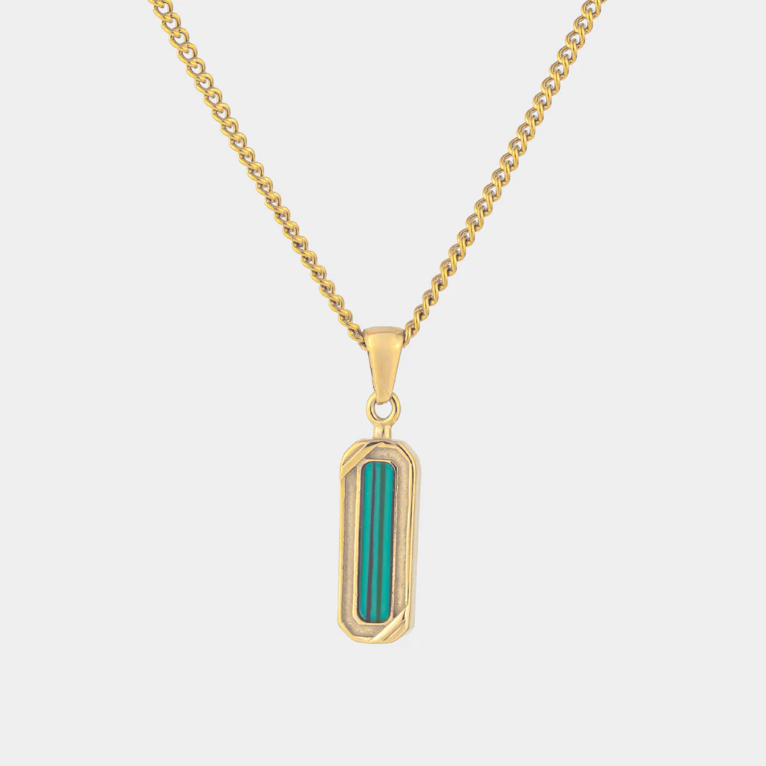 Gold Malachite Stone Necklace Pendant
