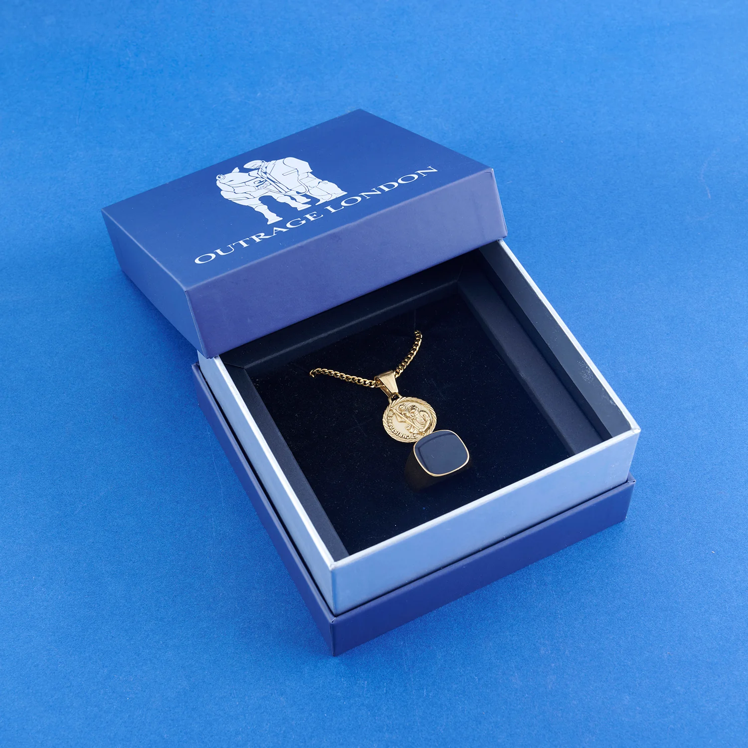 Gold St Christopher Necklace & Onyx Ring Set - Image 2