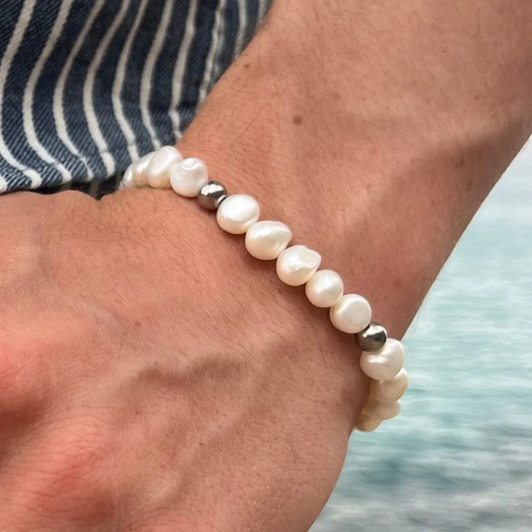 Silver Beaded Genuine Freshwater Pearl Bracelet - Image 2