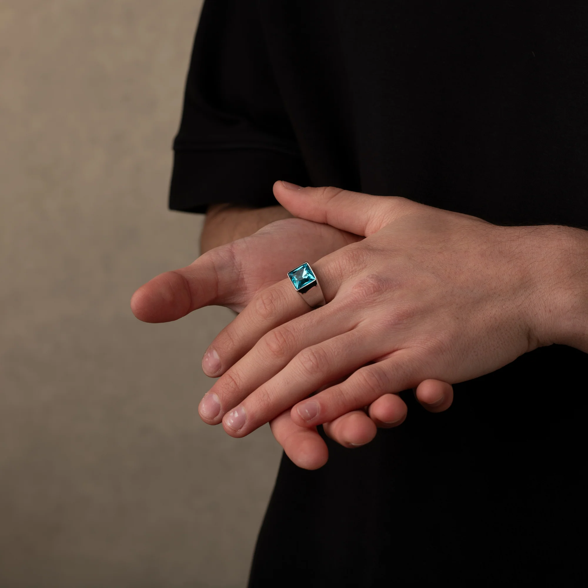 Silver Blue Stone Signet Ring - Image 4