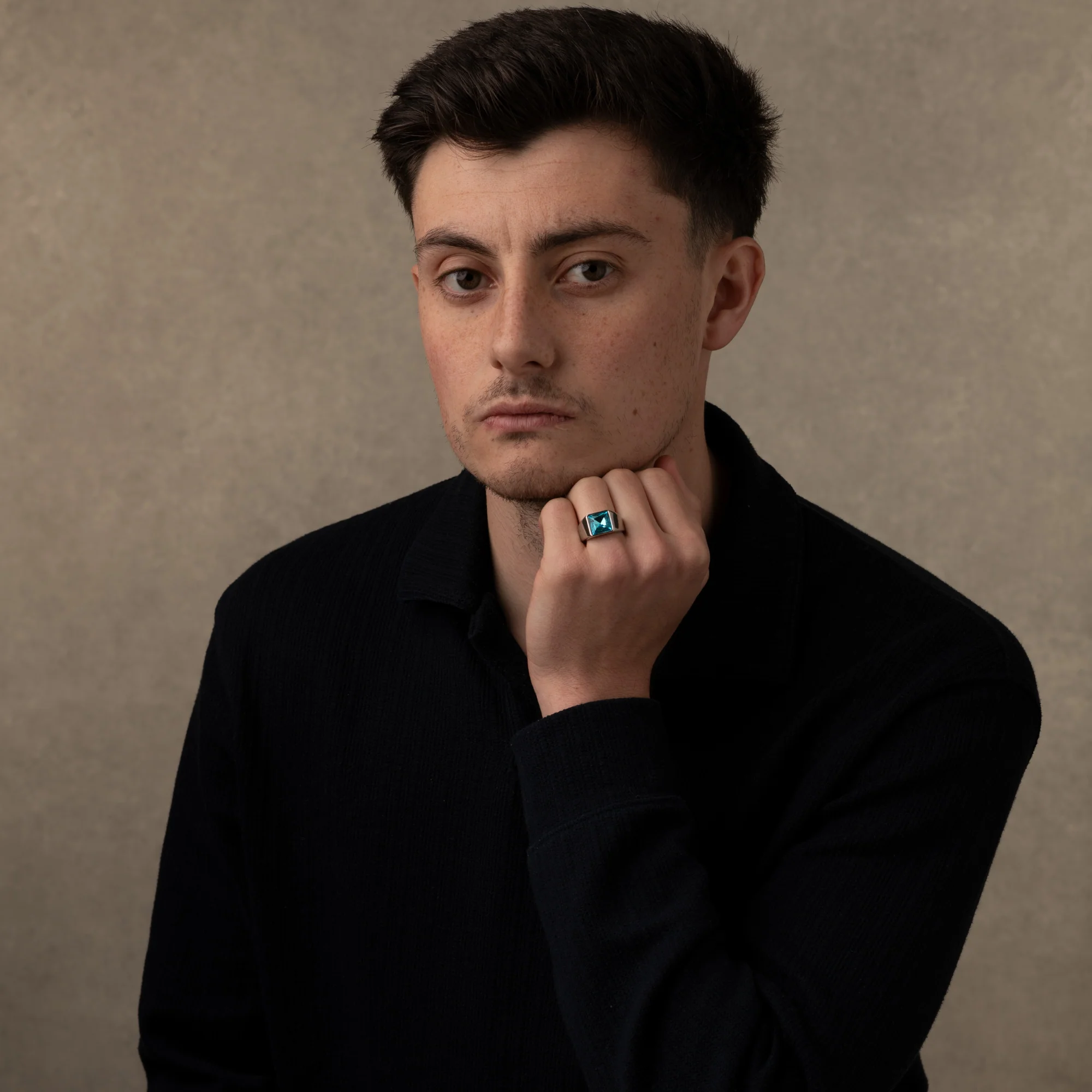 Silver Blue Stone Signet Ring - Image 6
