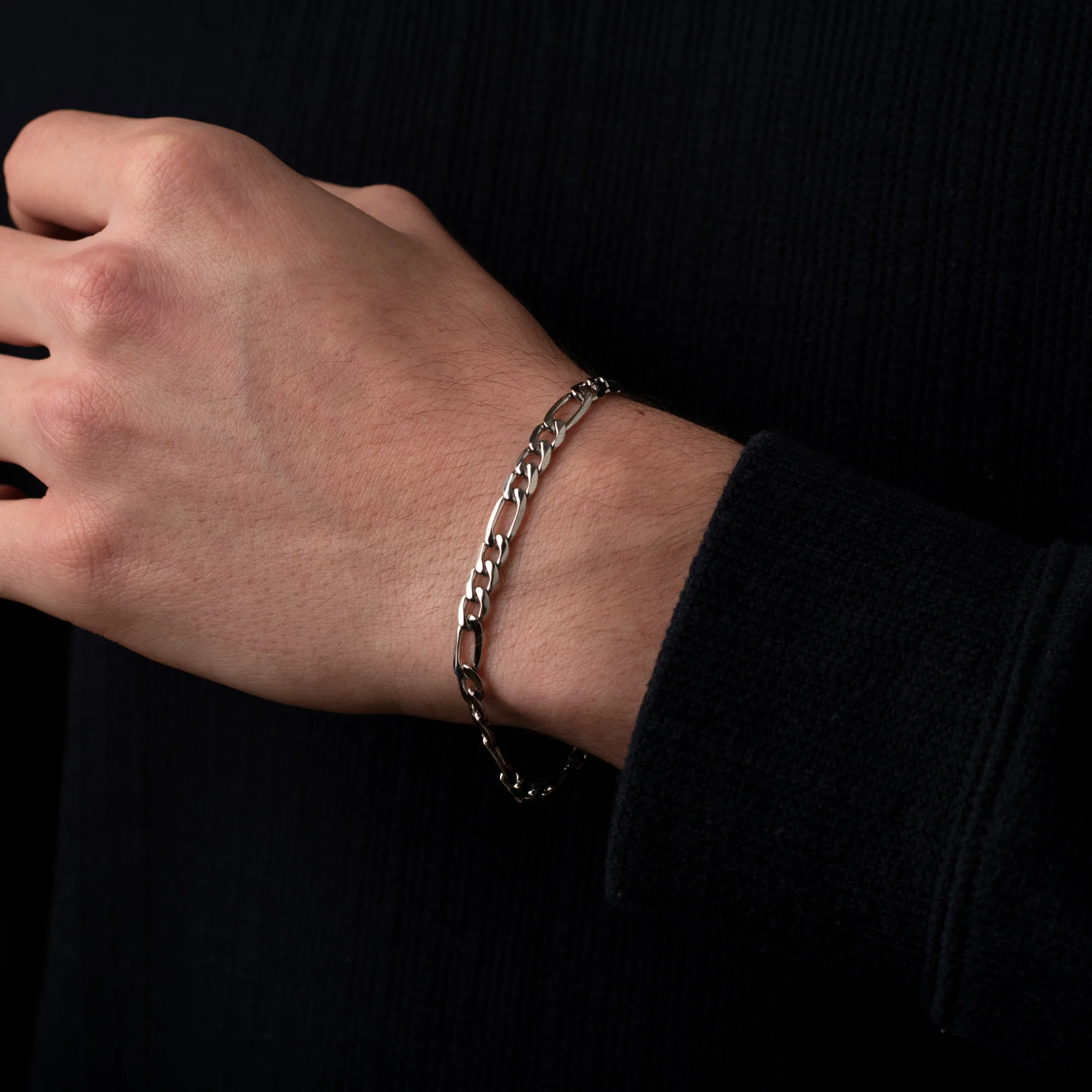 Silver Crucifix Necklace, Small Onyx Signet Ring and 5mm Figaro Bracelet Set - Image 7