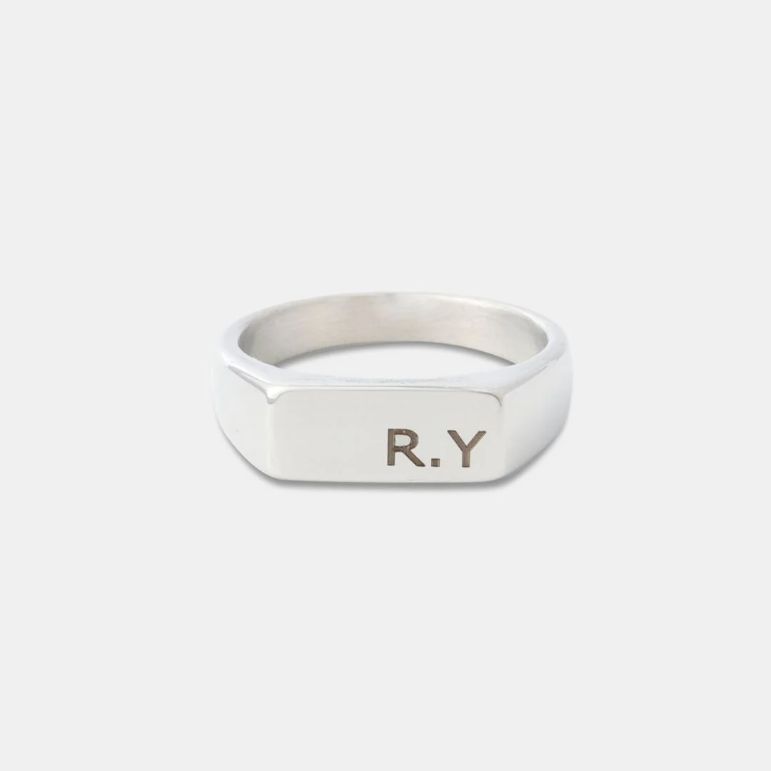 Silver Engraved Rectangle Signet Ring
