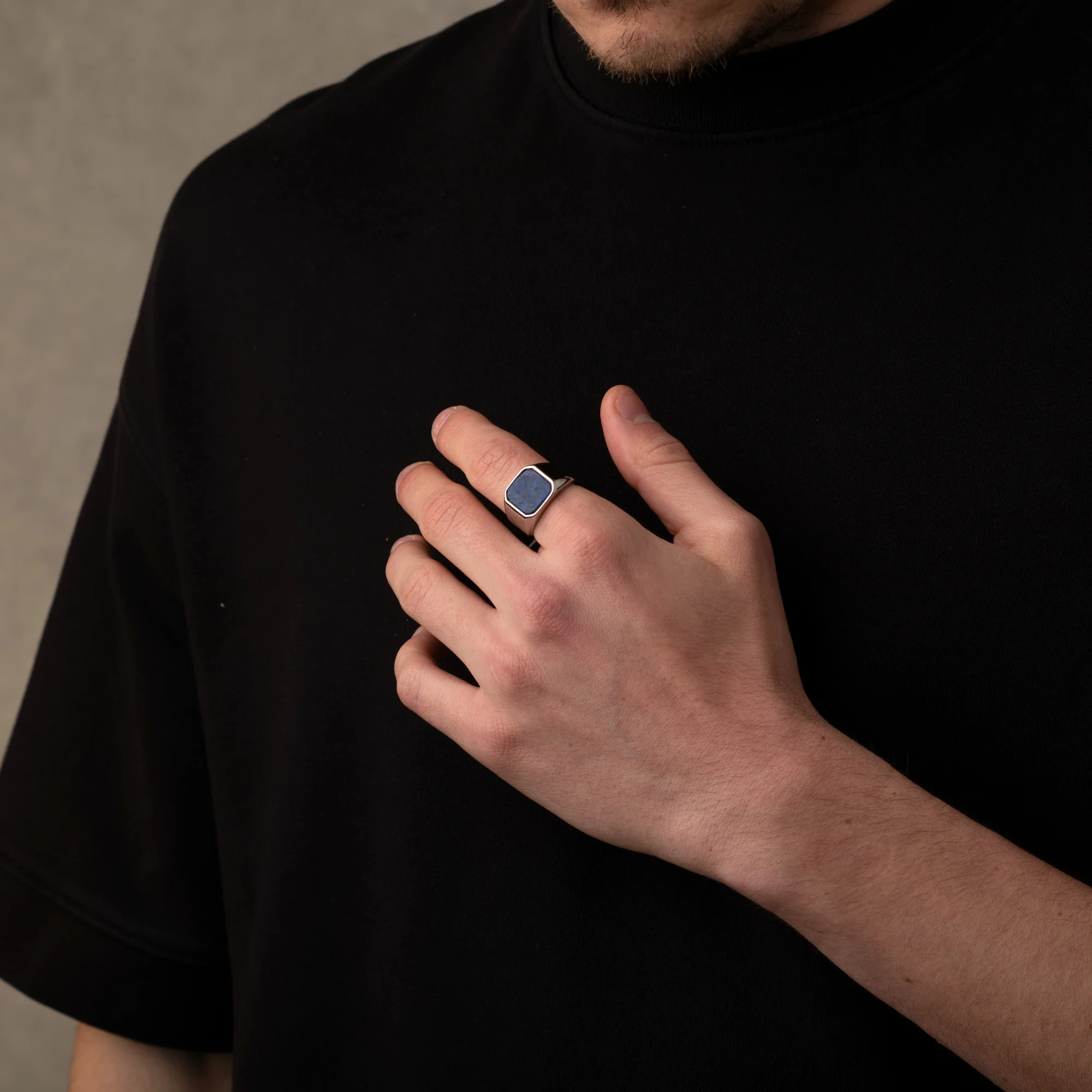 Silver Lapis Stone Signet Ring - Image 5