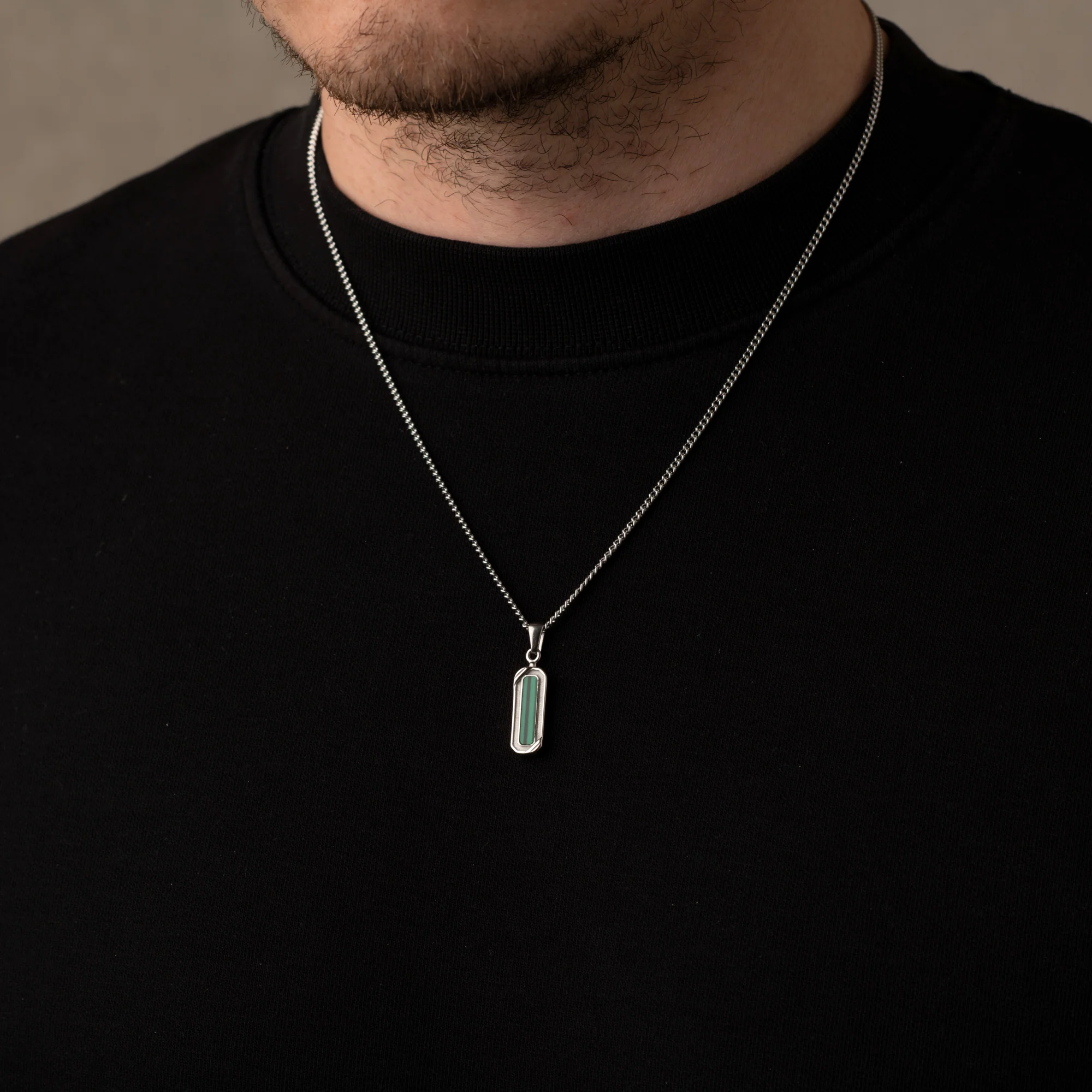 Silver Malachite Stone Necklace Pendant - Image 5